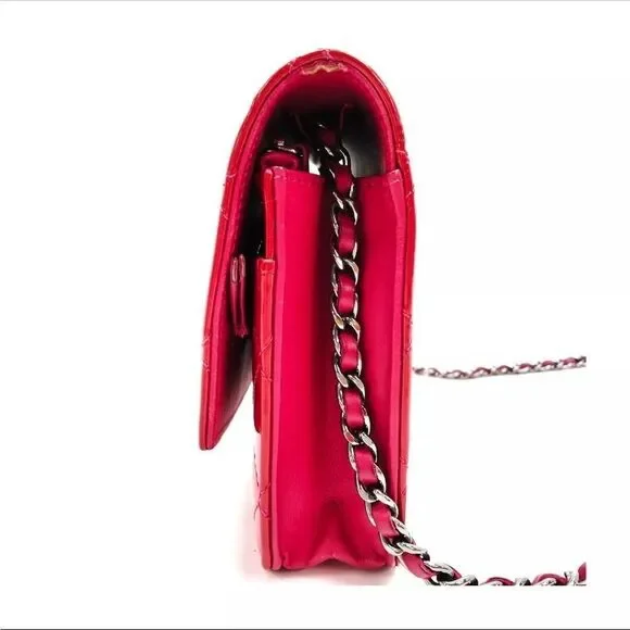 Auth Chanel Brilliant Pink Quilted Patent Leather Wallet on Chain (WOC) Clutch - Picture 5 of 16